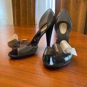 Furla Candy Collection Women's Black Peep-Toe Heels with Bow
